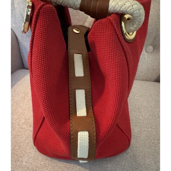 MICHAEL KORS MARINA MANDARIN RED CANVAS CONVERTIBLE PURSE,HAND+GRAB BAG - Picture 3 of 13